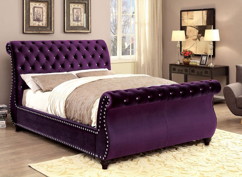 Purple upholstered beds